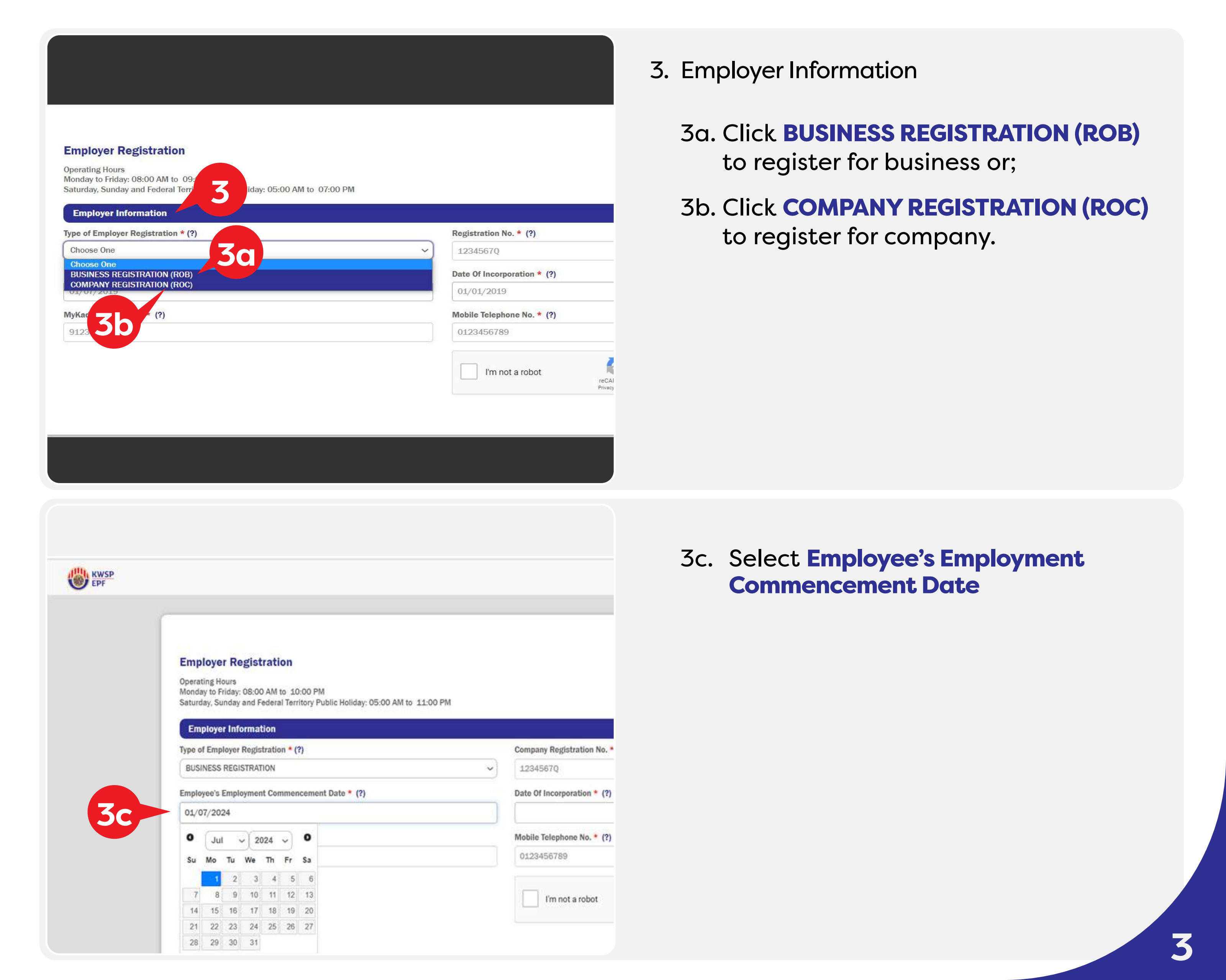 Choose ROB or ROC and employment commencement date