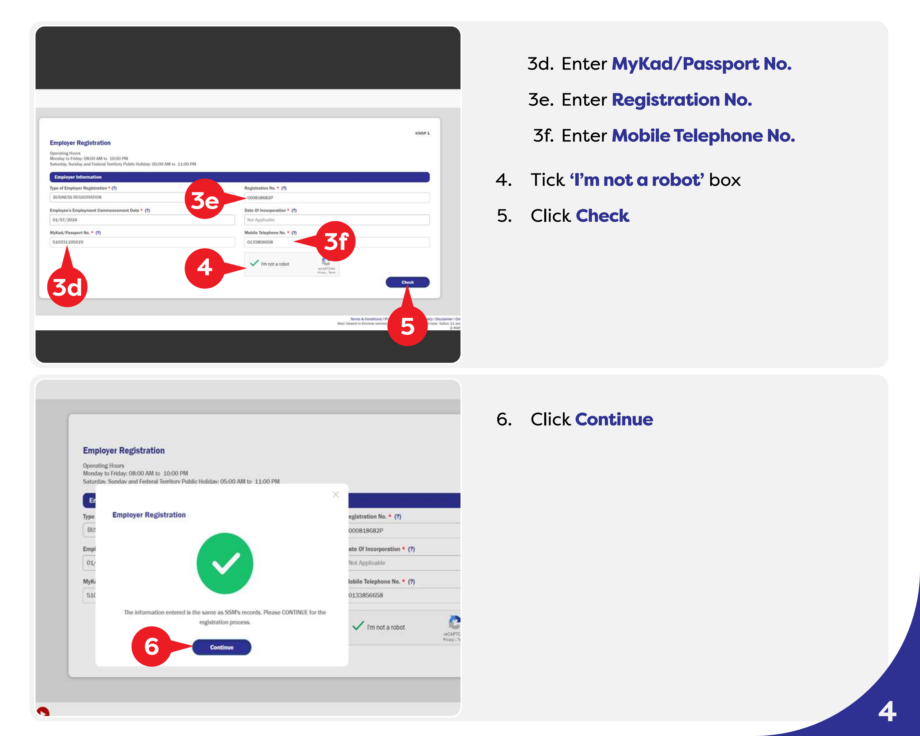 Verify identity and registration number