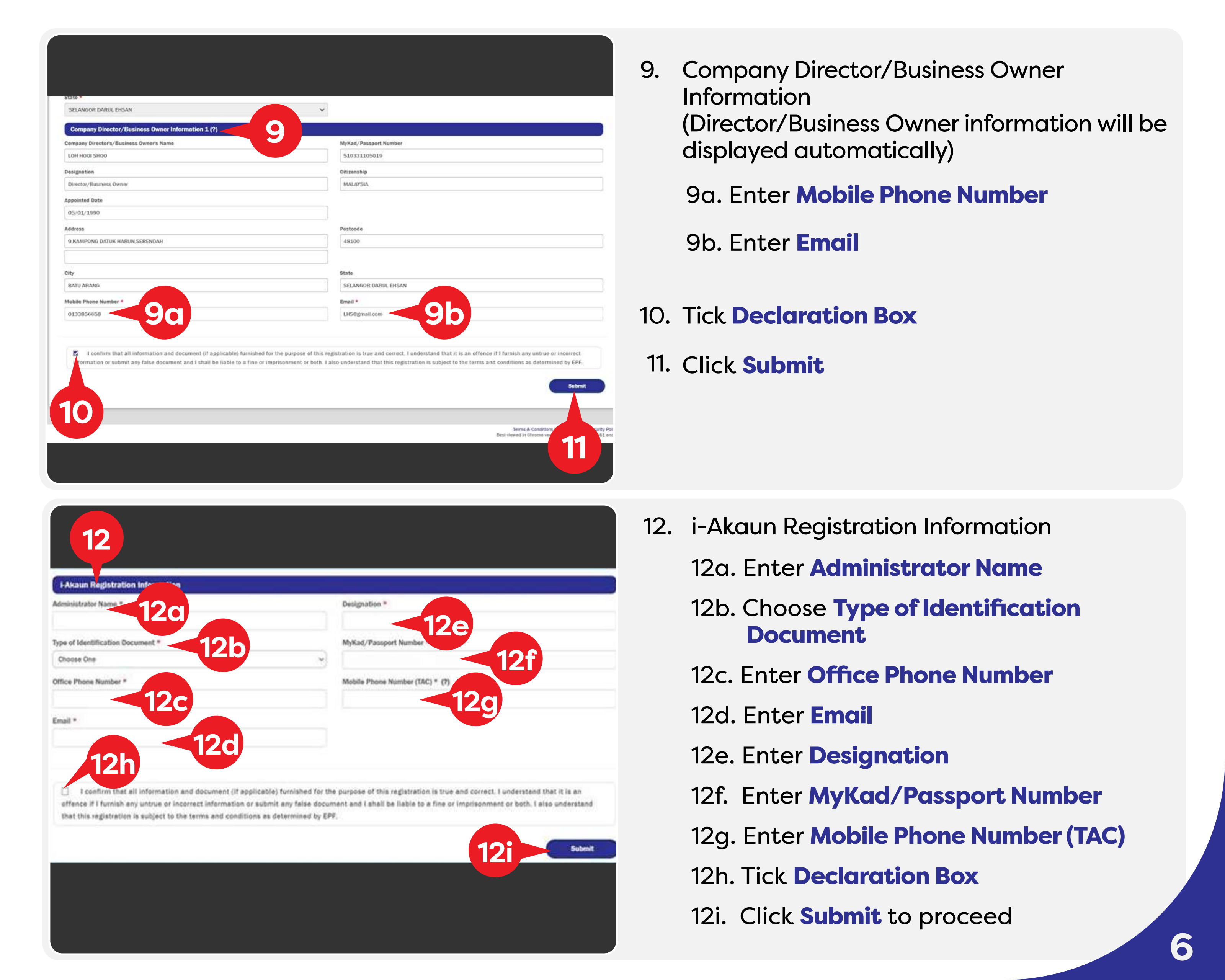 Fill director or owner and i-Akaun administrator details