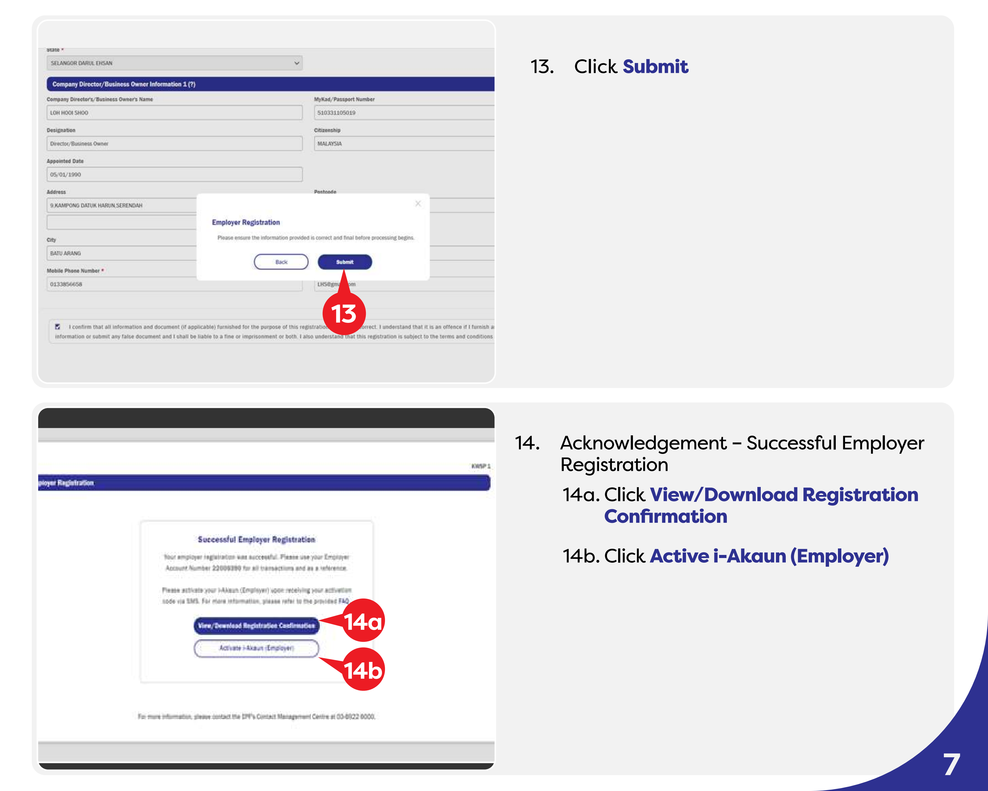 Submit and download confirmation